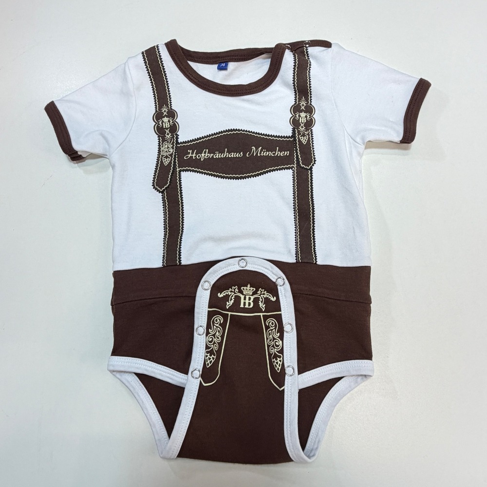 Hofbrauhaus Munchen Bodysuit Kids 74 White Brown Lederhosen Oktoberfest